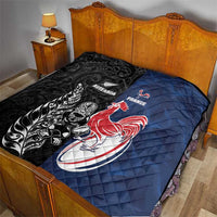France And New Zealand Rugby Quilt Les Bleus Rooster With Maori Tiki LT05 - Polynesian Pride