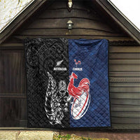 France And New Zealand Rugby Quilt Les Bleus Rooster With Maori Tiki LT05 - Polynesian Pride