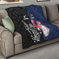 France And New Zealand Rugby Quilt Les Bleus Rooster With Maori Tiki LT05 - Polynesian Pride