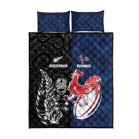 France And New Zealand Rugby Quilt Bed Set Les Bleus Rooster With Maori Tiki LT05 - Polynesian Pride