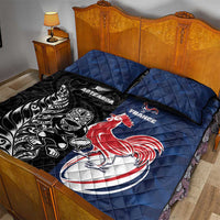 France And New Zealand Rugby Quilt Bed Set Les Bleus Rooster With Maori Tiki LT05 - Polynesian Pride