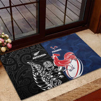 France And New Zealand Rugby Rubber Doormat Les Bleus Rooster With Maori Tiki LT05 - Polynesian Pride