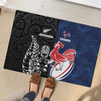 France And New Zealand Rugby Rubber Doormat Les Bleus Rooster With Maori Tiki LT05 - Polynesian Pride