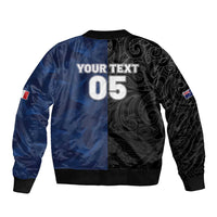 France And New Zealand Rugby Custom Sleeve Zip Bomber Jacket Les Bleus Rooster With Maori Tiki LT05 - Polynesian Pride