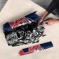 France And New Zealand Rugby Umbrella Les Bleus Rooster With Maori Tiki LT05 - Polynesian Pride