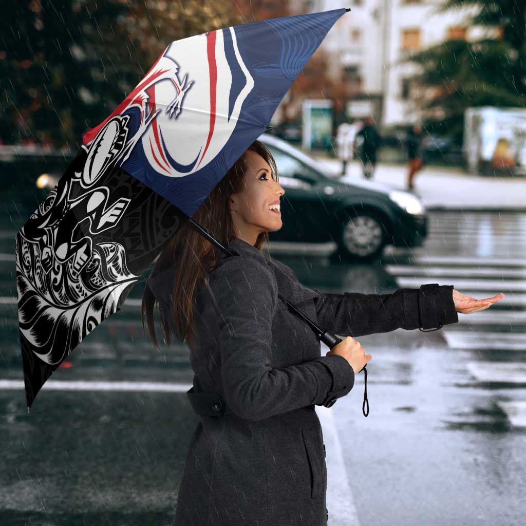 France And New Zealand Rugby Umbrella Les Bleus Rooster With Maori Tiki LT05 - Polynesian Pride