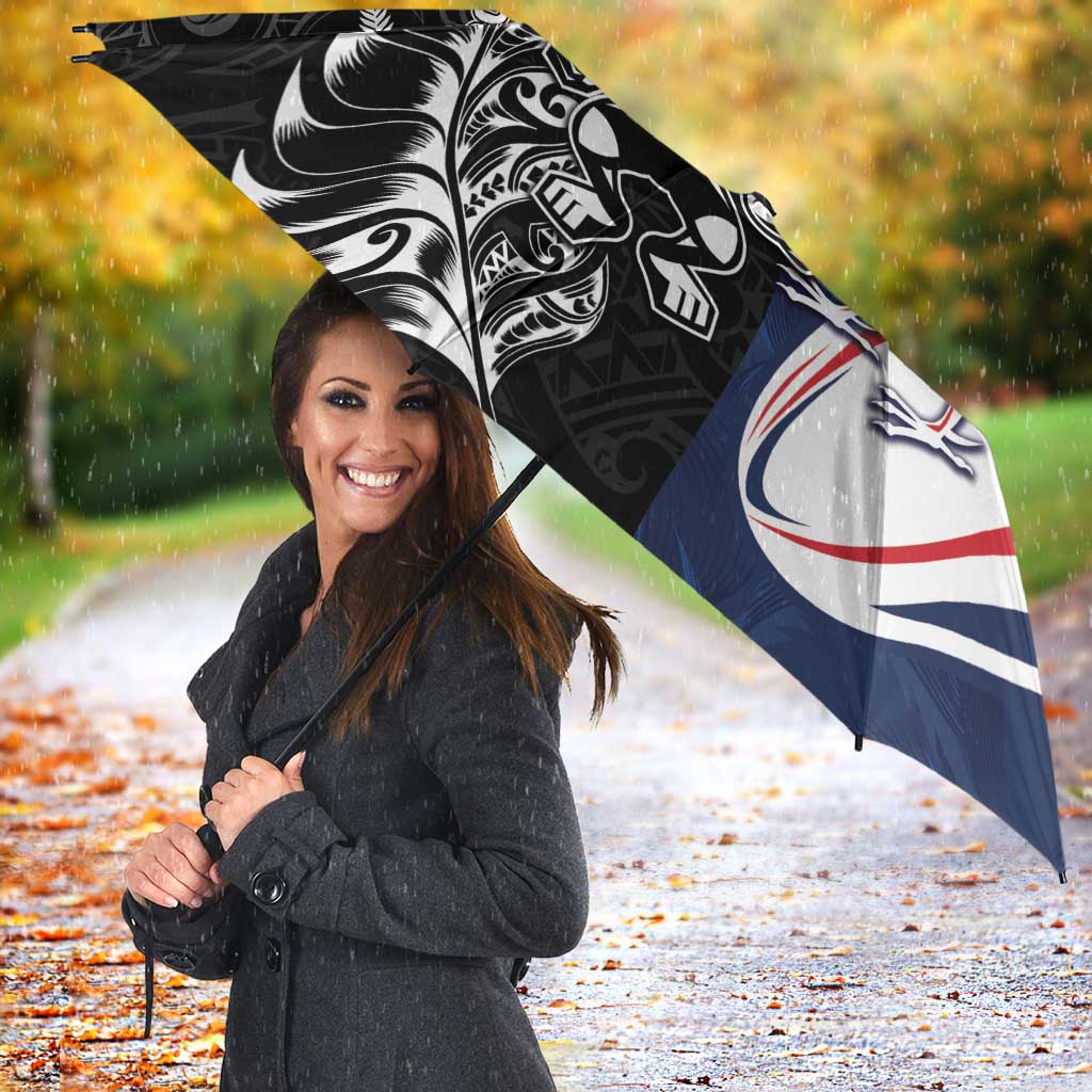 France And New Zealand Rugby Umbrella Les Bleus Rooster With Maori Tiki LT05 - Polynesian Pride