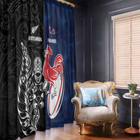 France And New Zealand Rugby Window Curtain Les Bleus Rooster With Maori Tiki LT05 - Polynesian Pride