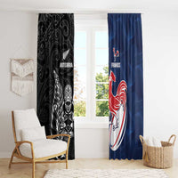 France And New Zealand Rugby Window Curtain Les Bleus Rooster With Maori Tiki LT05 - Polynesian Pride