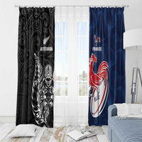 France And New Zealand Rugby Window Curtain Les Bleus Rooster With Maori Tiki LT05 - Polynesian Pride