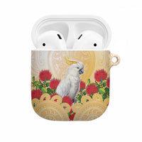 New Zealand Aotearoa Cockatoo AirPods Case Maori Pattern With Pohutukawa Flowers LT05 Beige - Polynesian Pride