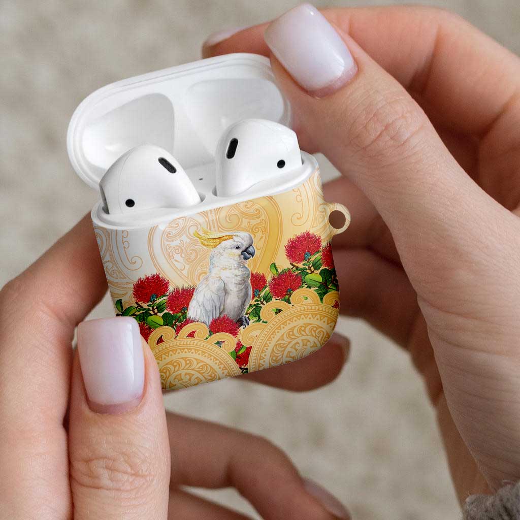 New Zealand Aotearoa Cockatoo AirPods Case Maori Pattern With Pohutukawa Flowers LT05 - Polynesian Pride