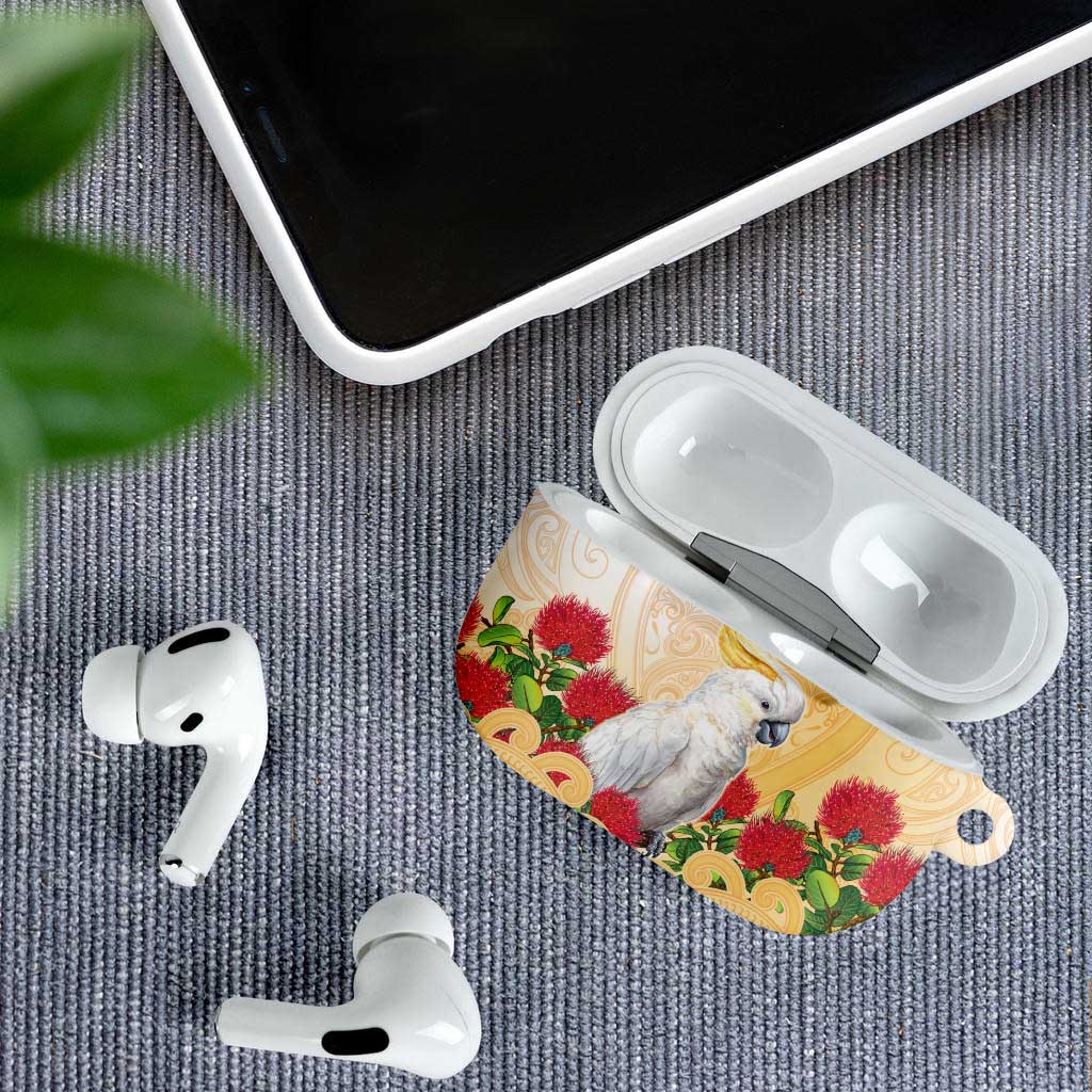 New Zealand Aotearoa Cockatoo AirPods Case Maori Pattern With Pohutukawa Flowers LT05 - Polynesian Pride
