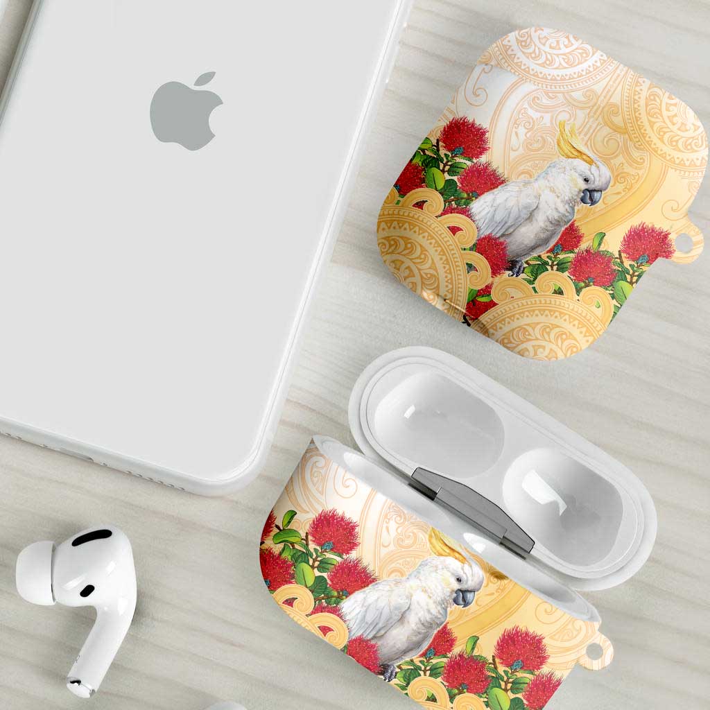 New Zealand Aotearoa Cockatoo AirPods Case Maori Pattern With Pohutukawa Flowers LT05 - Polynesian Pride