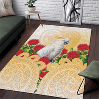 New Zealand Aotearoa Cockatoo Area Rug Maori Pattern With Pohutukawa Flowers LT05 Beige - Polynesian Pride