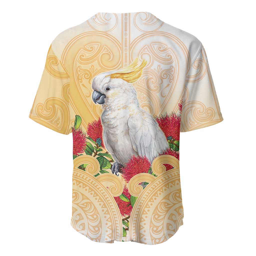 New Zealand Aotearoa Cockatoo Baseball Jersey Maori Pattern With Pohutukawa Flowers LT05 - Polynesian Pride