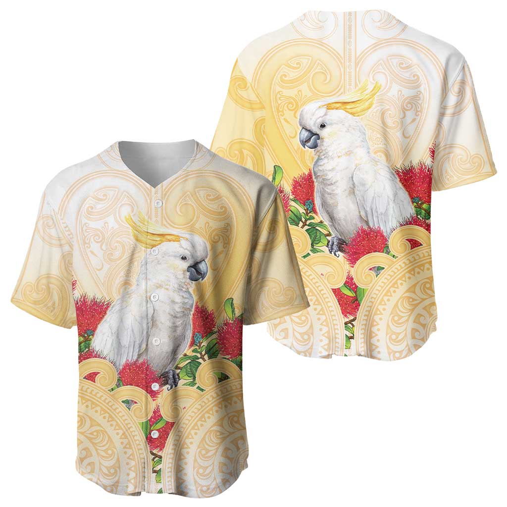 New Zealand Aotearoa Cockatoo Baseball Jersey Maori Pattern With Pohutukawa Flowers LT05 - Polynesian Pride