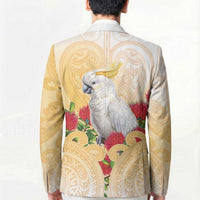 New Zealand Aotearoa Cockatoo Blazer Maori Pattern With Pohutukawa Flowers