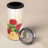New Zealand Aotearoa Cockatoo 4 in 1 Can Cooler Tumbler Maori Pattern With Pohutukawa Flowers