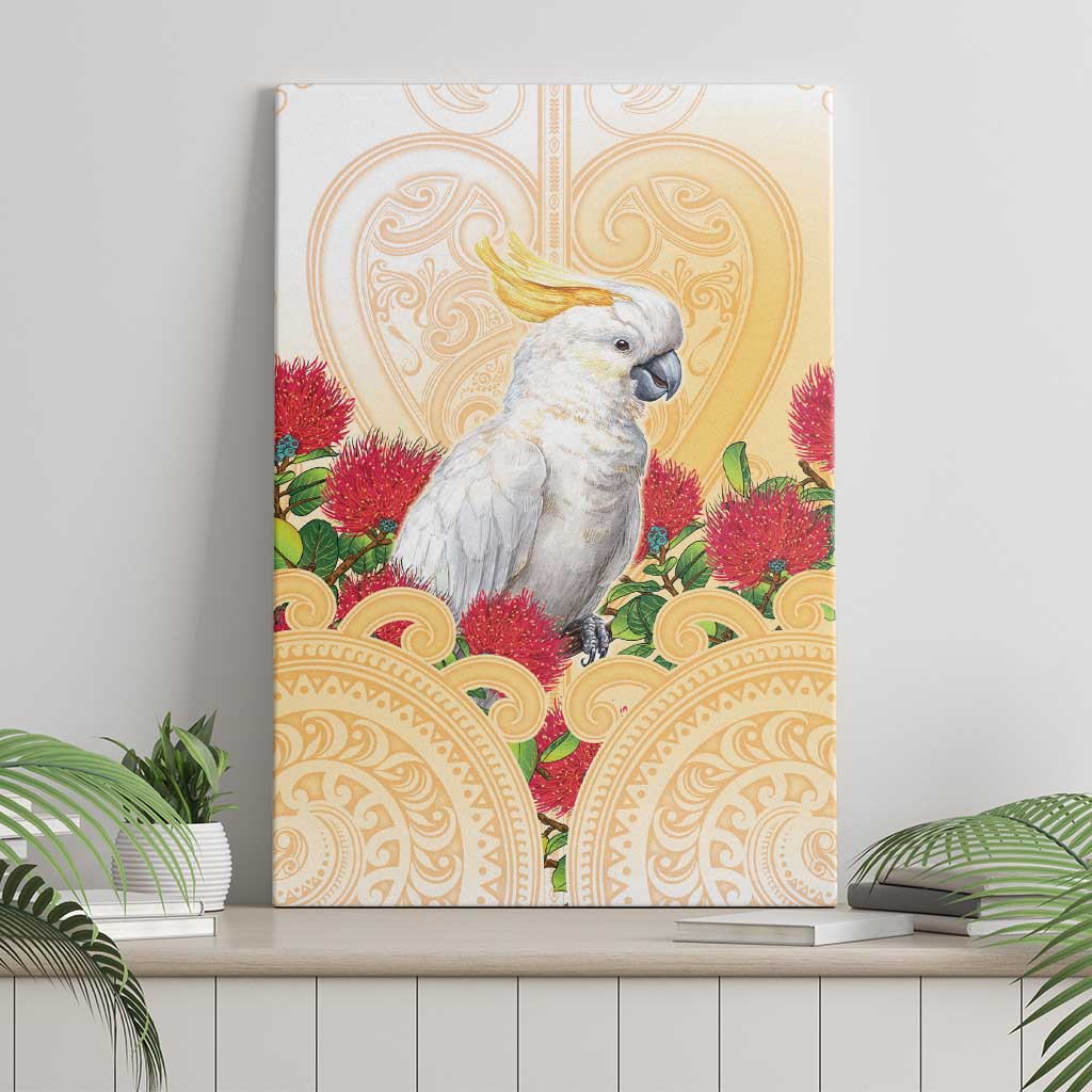 New Zealand Aotearoa Cockatoo Canvas Wall Art Maori Pattern With Pohutukawa Flowers LT05 - Polynesian Pride