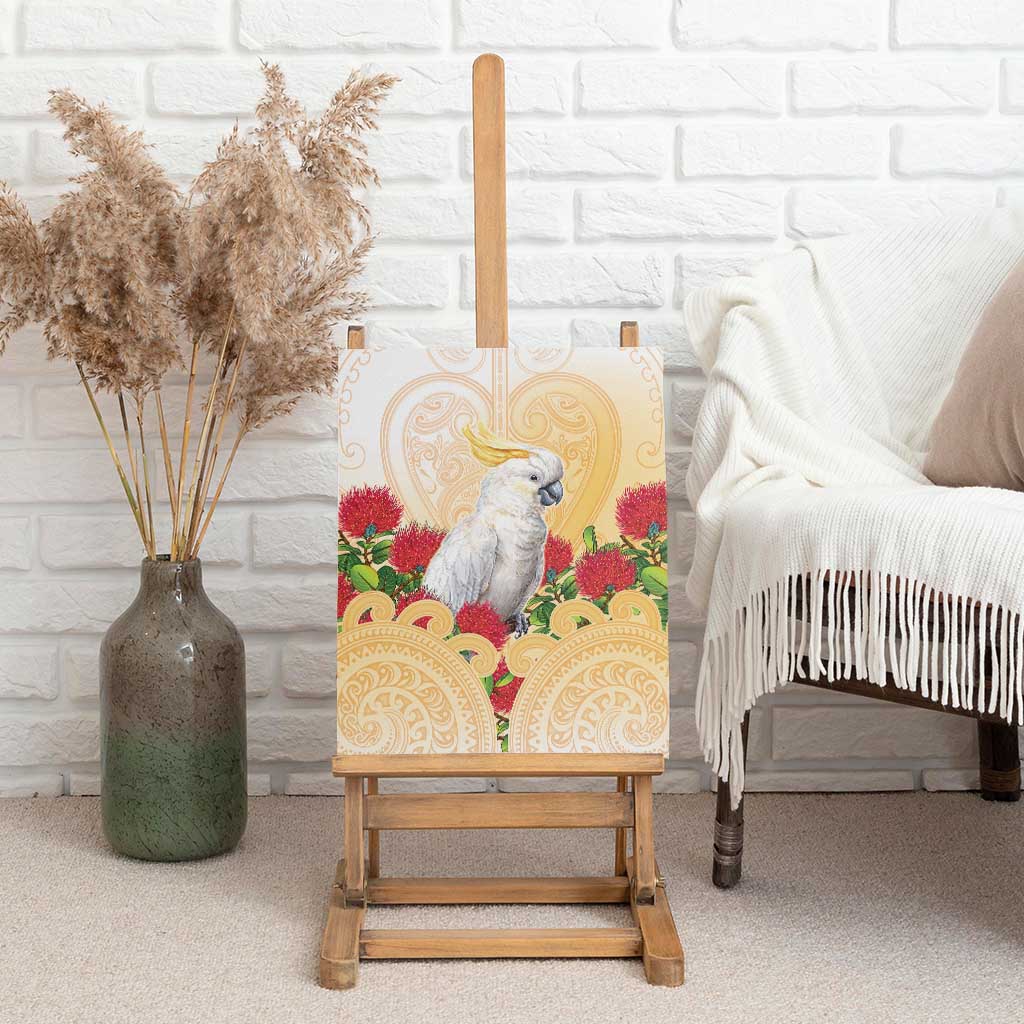 New Zealand Aotearoa Cockatoo Canvas Wall Art Maori Pattern With Pohutukawa Flowers LT05 - Polynesian Pride