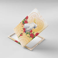 New Zealand Aotearoa Cockatoo Canvas Wall Art Maori Pattern With Pohutukawa Flowers LT05 With Frame Beige - Polynesian Pride