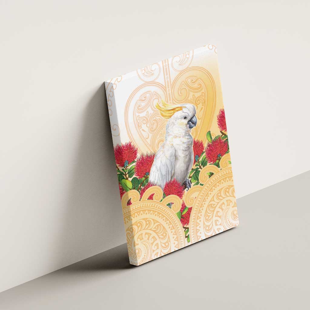 New Zealand Aotearoa Cockatoo Canvas Wall Art Maori Pattern With Pohutukawa Flowers LT05 - Polynesian Pride