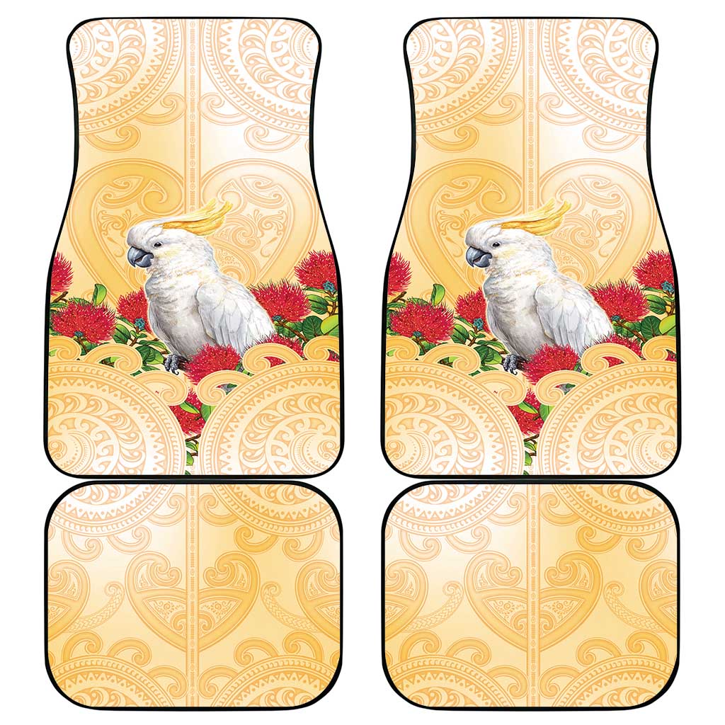 New Zealand Aotearoa Cockatoo Car Mats Maori Pattern With Pohutukawa Flowers LT05 - Polynesian Pride