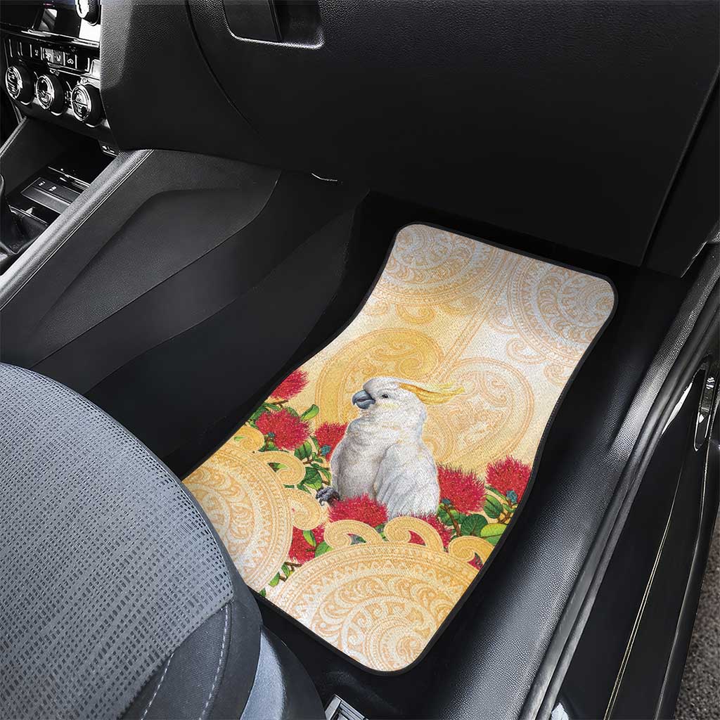 New Zealand Aotearoa Cockatoo Car Mats Maori Pattern With Pohutukawa Flowers LT05 - Polynesian Pride