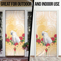 New Zealand Aotearoa Cockatoo Door Cover Maori Pattern With Pohutukawa Flowers