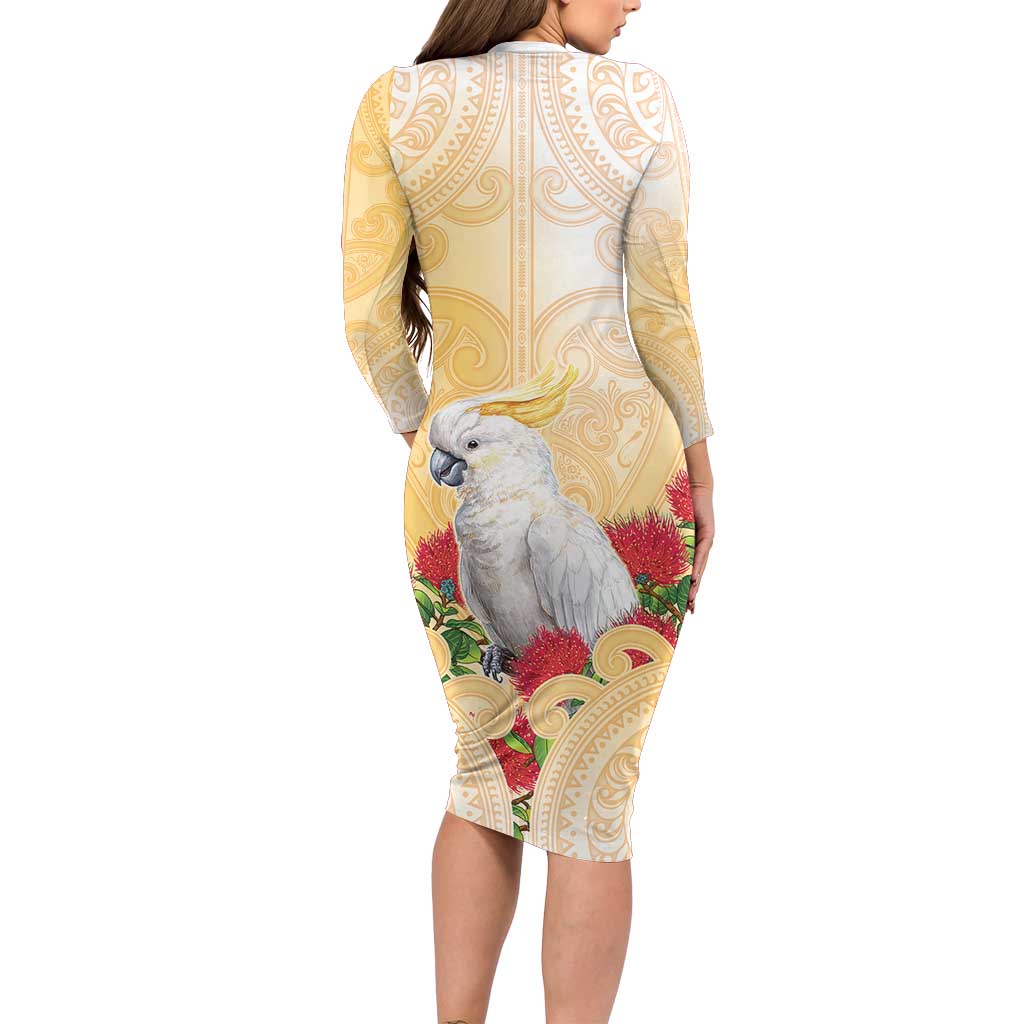 New Zealand Aotearoa Cockatoo Family Matching Long Sleeve Bodycon Dress and Hawaiian Shirt Maori Pattern With Pohutukawa Flowers LT05 - Polynesian Pride