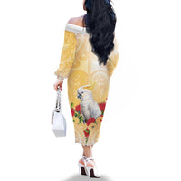 New Zealand Aotearoa Cockatoo Family Matching Off The Shoulder Long Sleeve Dress and Hawaiian Shirt Maori Pattern With Pohutukawa Flowers