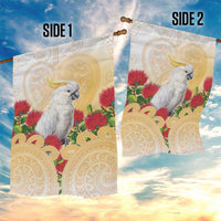 New Zealand Aotearoa Cockatoo Garden Flag Maori Pattern With Pohutukawa Flowers