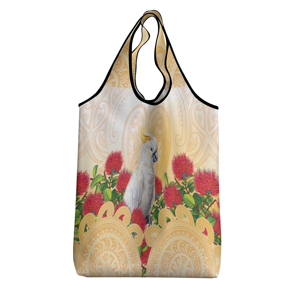 New Zealand Aotearoa Cockatoo Grocery Bag Maori Pattern With Pohutukawa Flowers LT05 - Polynesian Pride