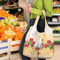 New Zealand Aotearoa Cockatoo Grocery Bag Maori Pattern With Pohutukawa Flowers LT05 - Polynesian Pride