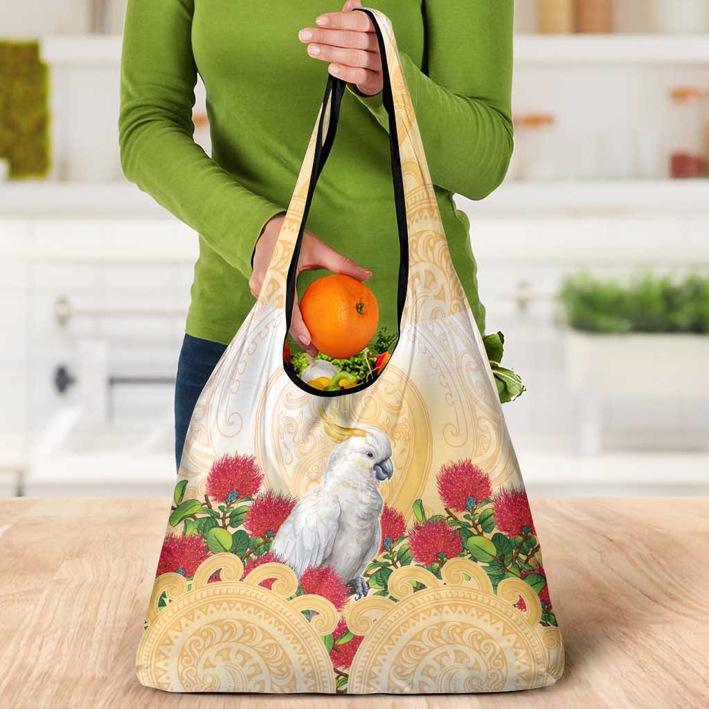 New Zealand Aotearoa Cockatoo Grocery Bag Maori Pattern With Pohutukawa Flowers LT05 - Polynesian Pride