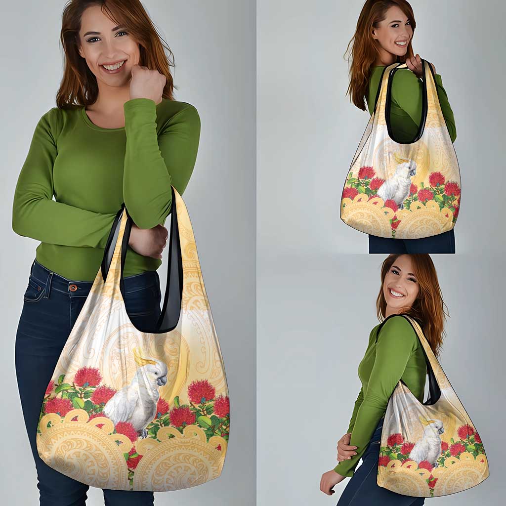 New Zealand Aotearoa Cockatoo Grocery Bag Maori Pattern With Pohutukawa Flowers LT05 - Polynesian Pride