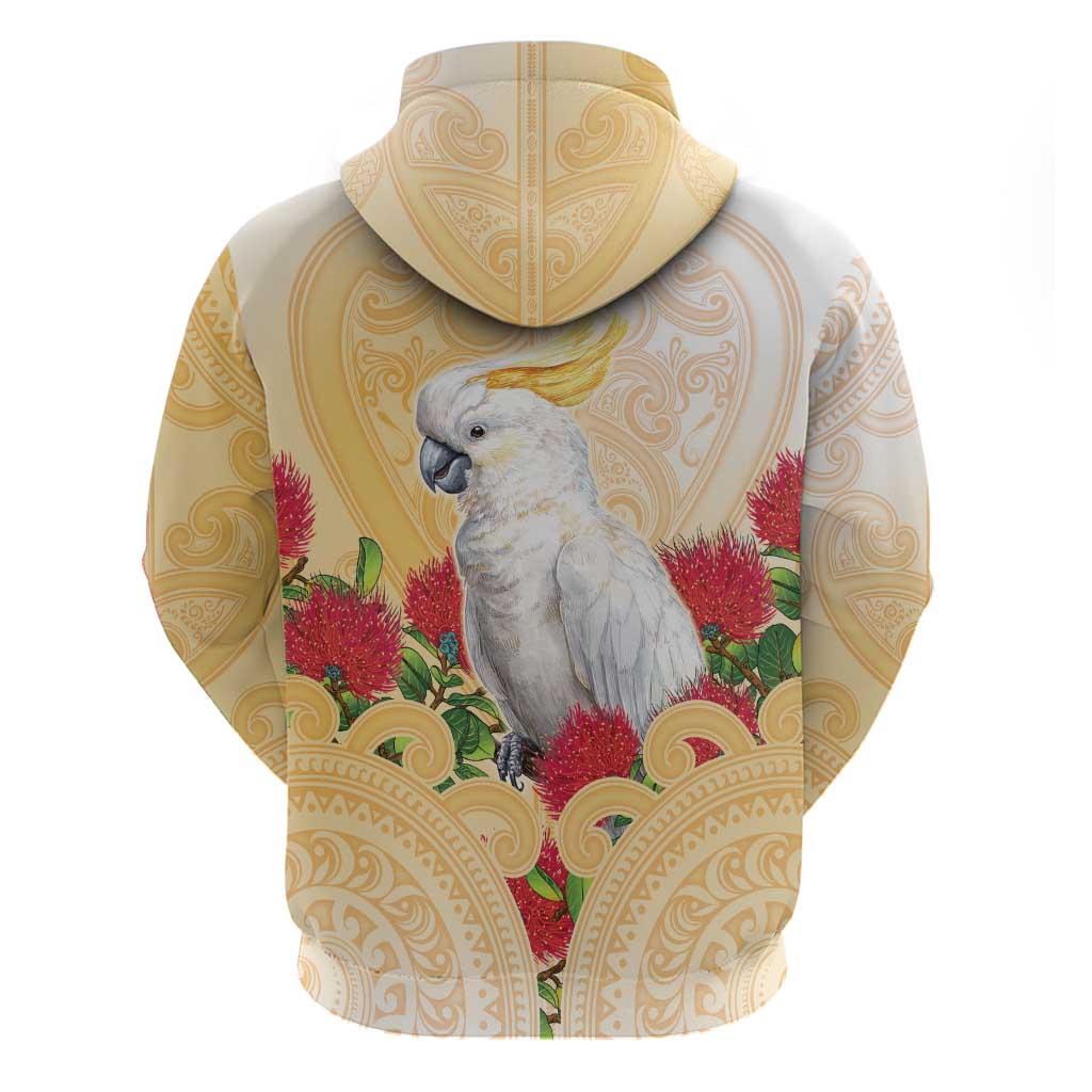 New Zealand Aotearoa Cockatoo Hoodie Maori Pattern With Pohutukawa Flowers LT05 - Polynesian Pride