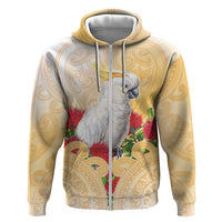 New Zealand Aotearoa Cockatoo Hoodie Maori Pattern With Pohutukawa Flowers LT05 Zip Hoodie Beige - Polynesian Pride