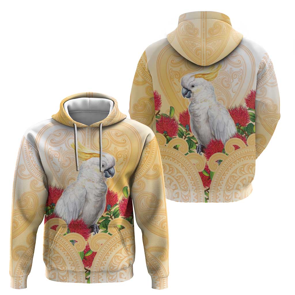 New Zealand Aotearoa Cockatoo Hoodie Maori Pattern With Pohutukawa Flowers LT05 - Polynesian Pride