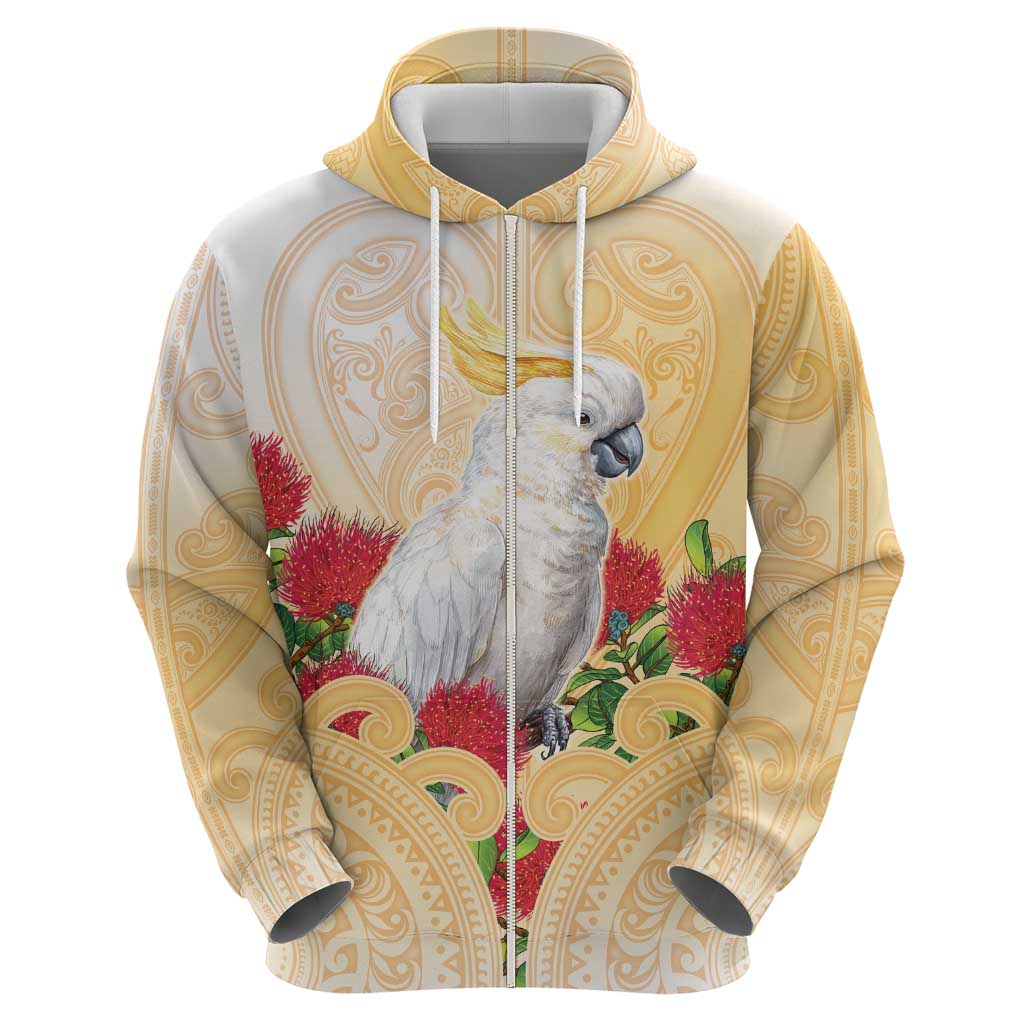 New Zealand Aotearoa Cockatoo Hoodie Maori Pattern With Pohutukawa Flowers LT05 - Polynesian Pride