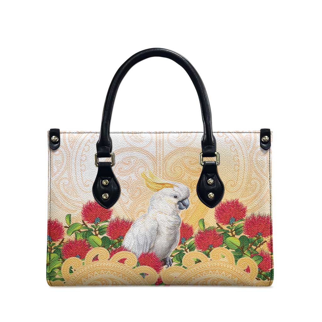 New Zealand Aotearoa Cockatoo Leather Bag Maori Pattern With Pohutukawa Flowers