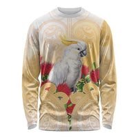 New Zealand Aotearoa Cockatoo Long Sleeve Shirt Maori Pattern With Pohutukawa Flowers