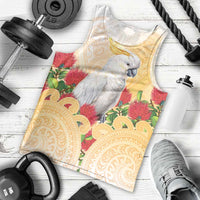 New Zealand Aotearoa Cockatoo Men Tank Top Maori Pattern With Pohutukawa Flowers