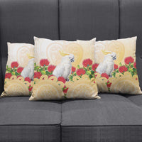 New Zealand Aotearoa Cockatoo Pillow Cover Maori Pattern With Pohutukawa Flowers