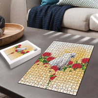 New Zealand Aotearoa Cockatoo Puzzle Maori Pattern With Pohutukawa Flowers