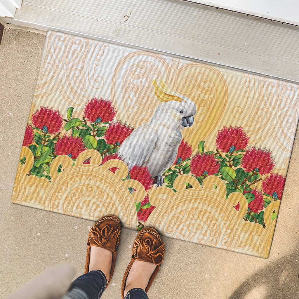New Zealand Aotearoa Cockatoo Rubber Doormat Maori Pattern With Pohutukawa Flowers LT05 - Polynesian Pride