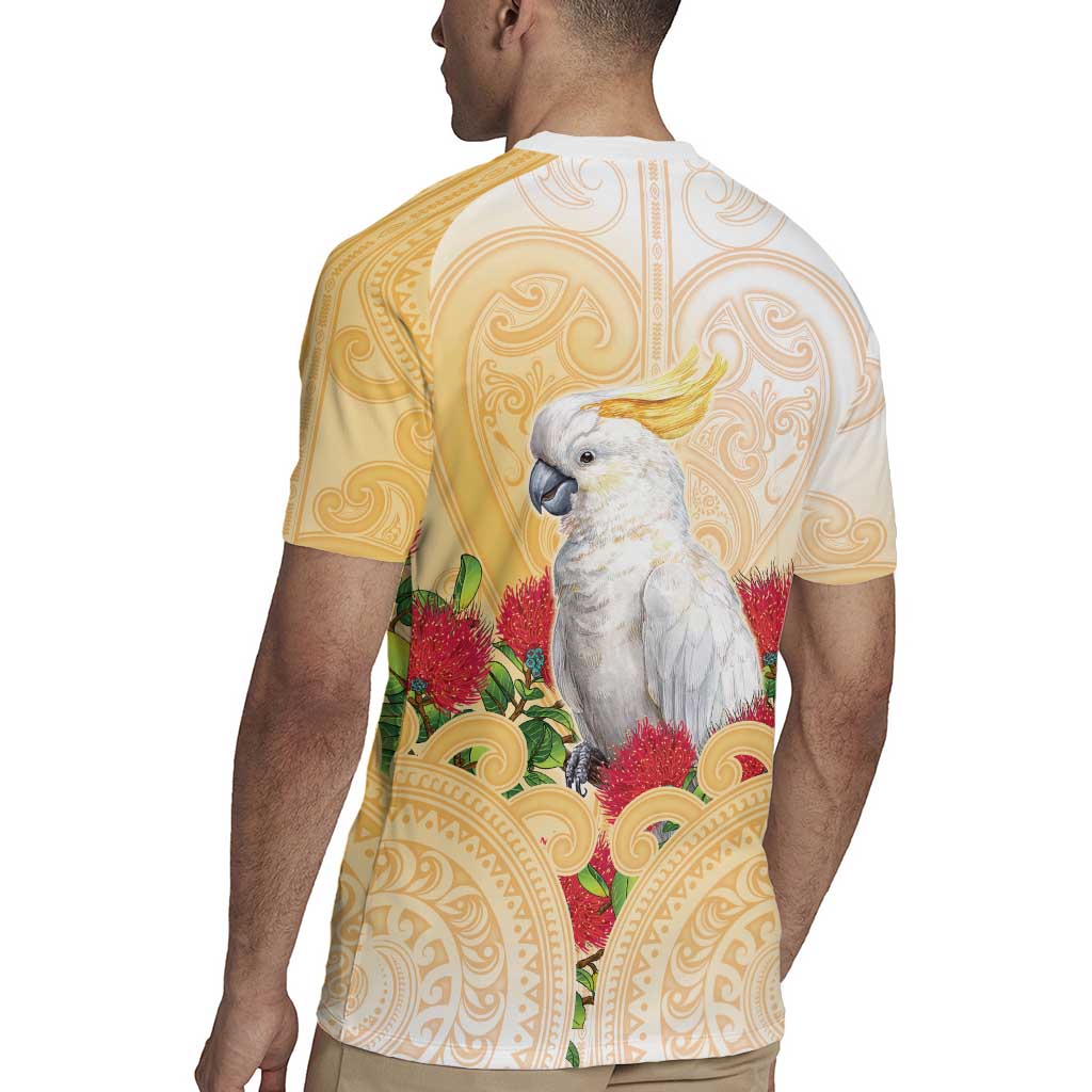 New Zealand Aotearoa Cockatoo Rugby Jersey Maori Pattern With Pohutukawa Flowers LT05 - Polynesian Pride