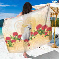 New Zealand Aotearoa Cockatoo Sarong Maori Pattern With Pohutukawa Flowers LT05 One Size 44 x 66 inches Beige - Polynesian Pride