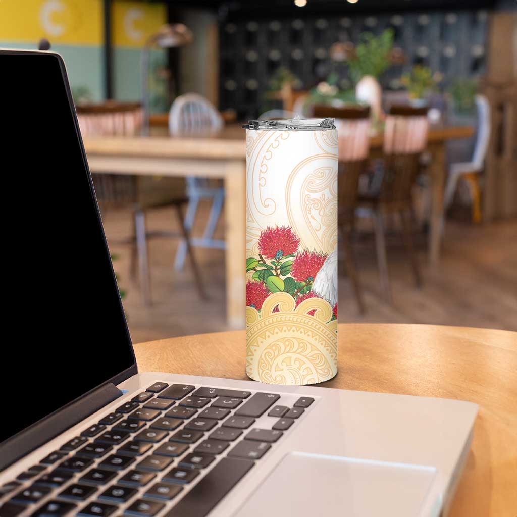 New Zealand Aotearoa Cockatoo Skinny Tumbler Maori Pattern With Pohutukawa Flowers